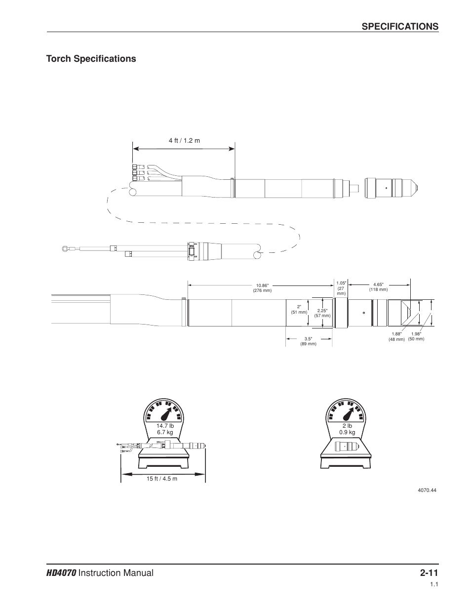 Torch specifications -11, Specifications | Hypertherm HD4070 Rev.8 User Manual | Page 39 / 278