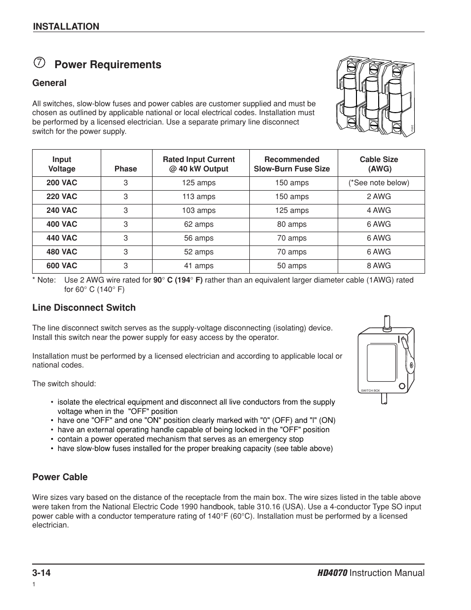 Power requirements -14, Power requirements | Hypertherm HD4070 Rev.8 User Manual | Page 55 / 278