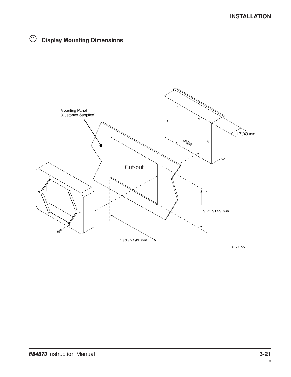Display mounting dimensions -21 | Hypertherm HD4070 Rev.8 User Manual | Page 62 / 278