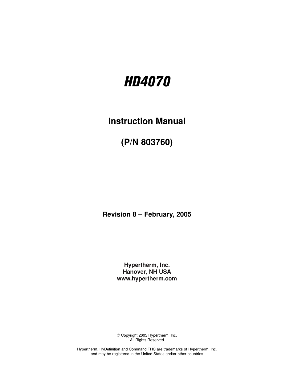 Hd4070 | Hypertherm HD4070 Rev.8 User Manual | Page 7 / 278
