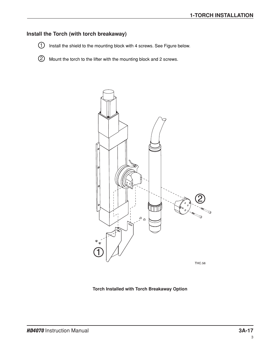 Install the torch (with torch breakaway) a-17 | Hypertherm HD4070 Rev.8 User Manual | Page 79 / 278