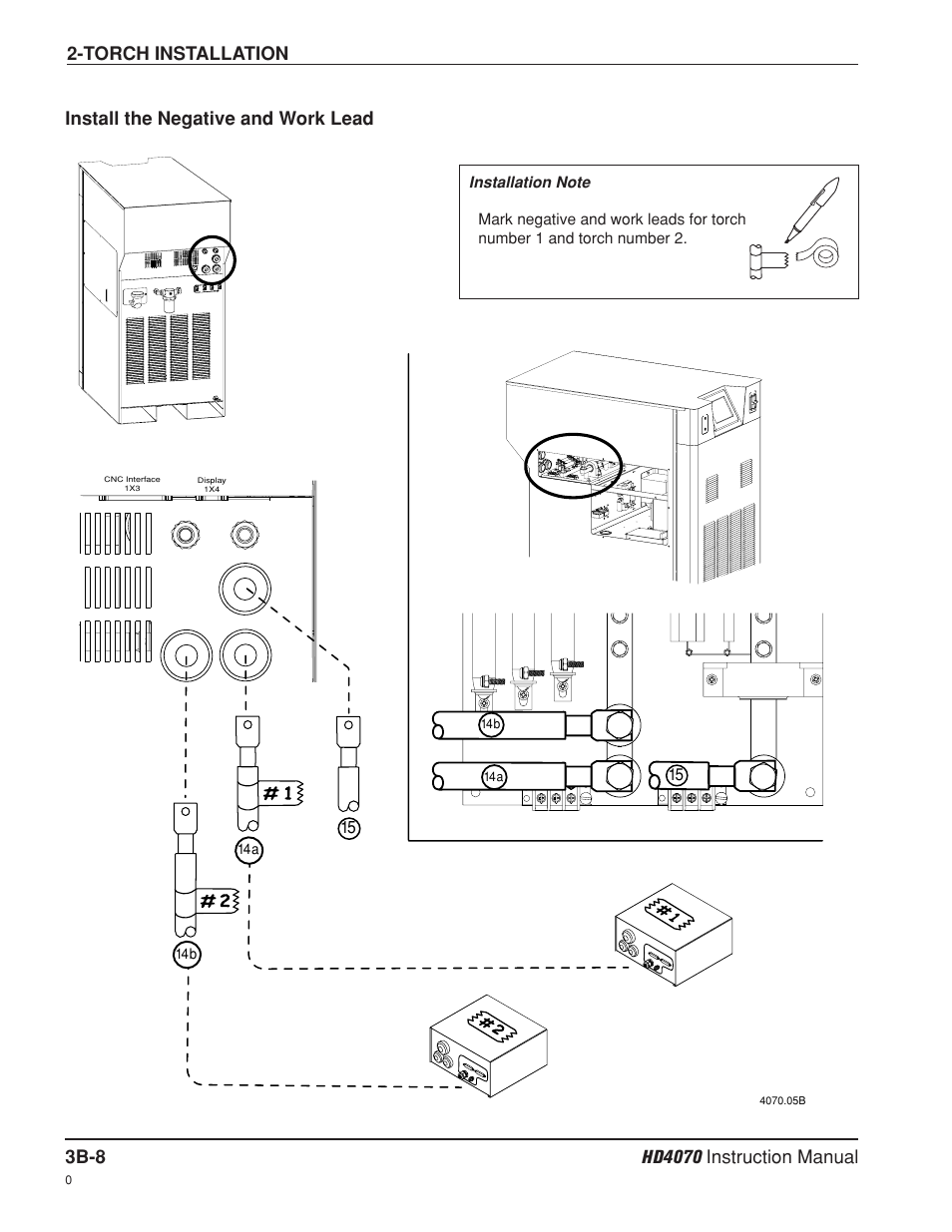 Install the negative and work leads b-8, Install the negative and work lead | Hypertherm HD4070 Rev.8 User Manual | Page 95 / 278