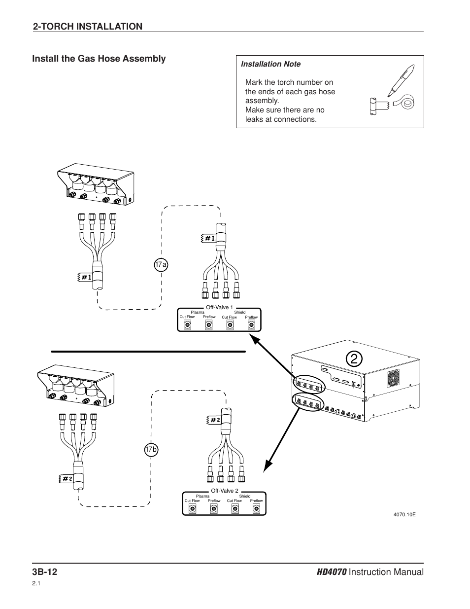 Install the gas hose assembly b-12, Install the gas hose assembly | Hypertherm HD4070 Rev.8 User Manual | Page 99 / 278