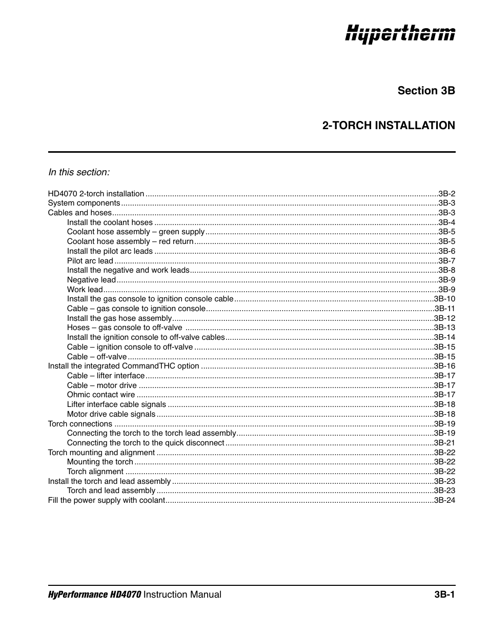 Section 3b 2-torch installation, Section 3b, 2 torch installation b-1 | Hypertherm HD4070 Rev.1 User Manual | Page 101 / 288