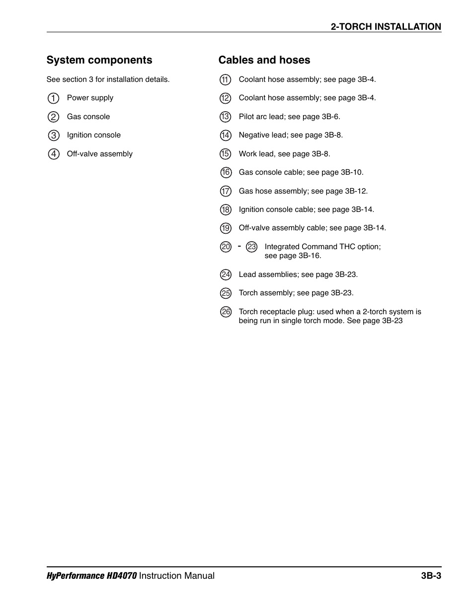 System components b-3, Cables and hoses b-3, System components b-3 cables and hoses b-3 | System components, Cables and hoses | Hypertherm HD4070 Rev.1 User Manual | Page 103 / 288