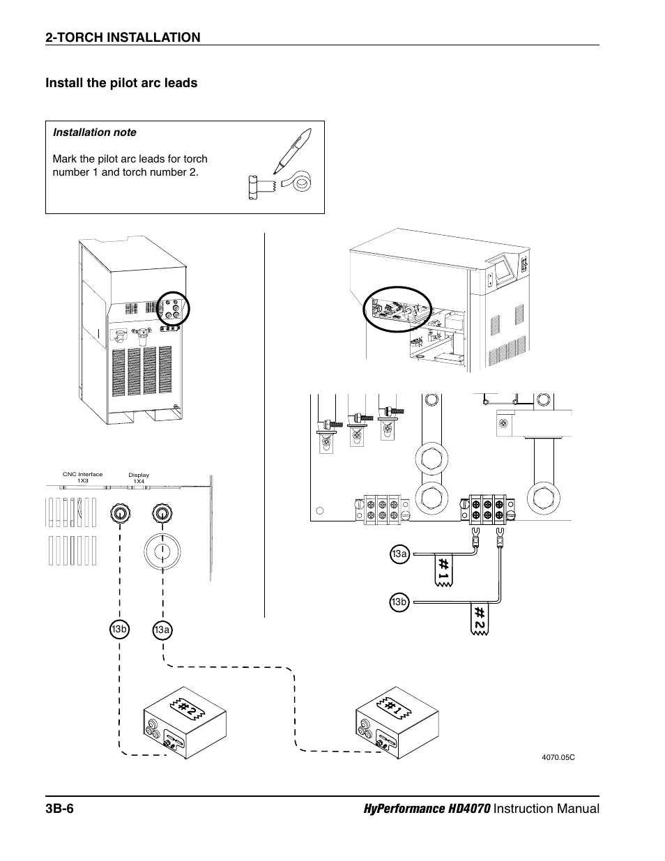 Install the pilot arc leads b-6 | Hypertherm HD4070 Rev.1 User Manual | Page 106 / 288