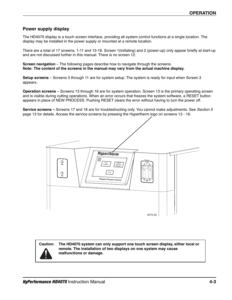 Power supply display -3, Power supply display | Hypertherm HD4070 Rev.1 User Manual | Page 128 / 288