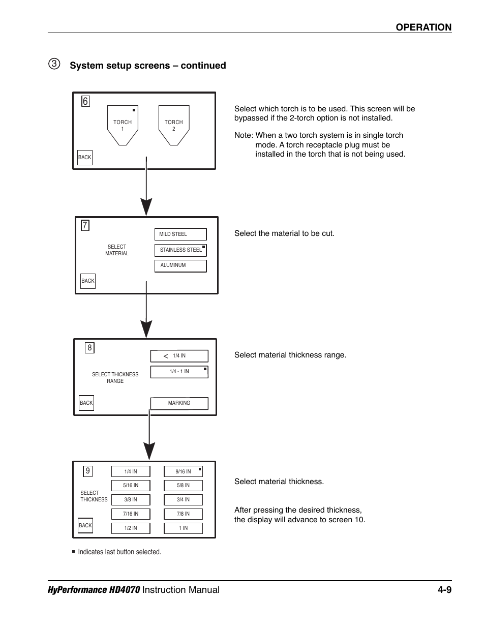 7system setup screens – continued 3 | Hypertherm HD4070 Rev.1 User Manual | Page 134 / 288