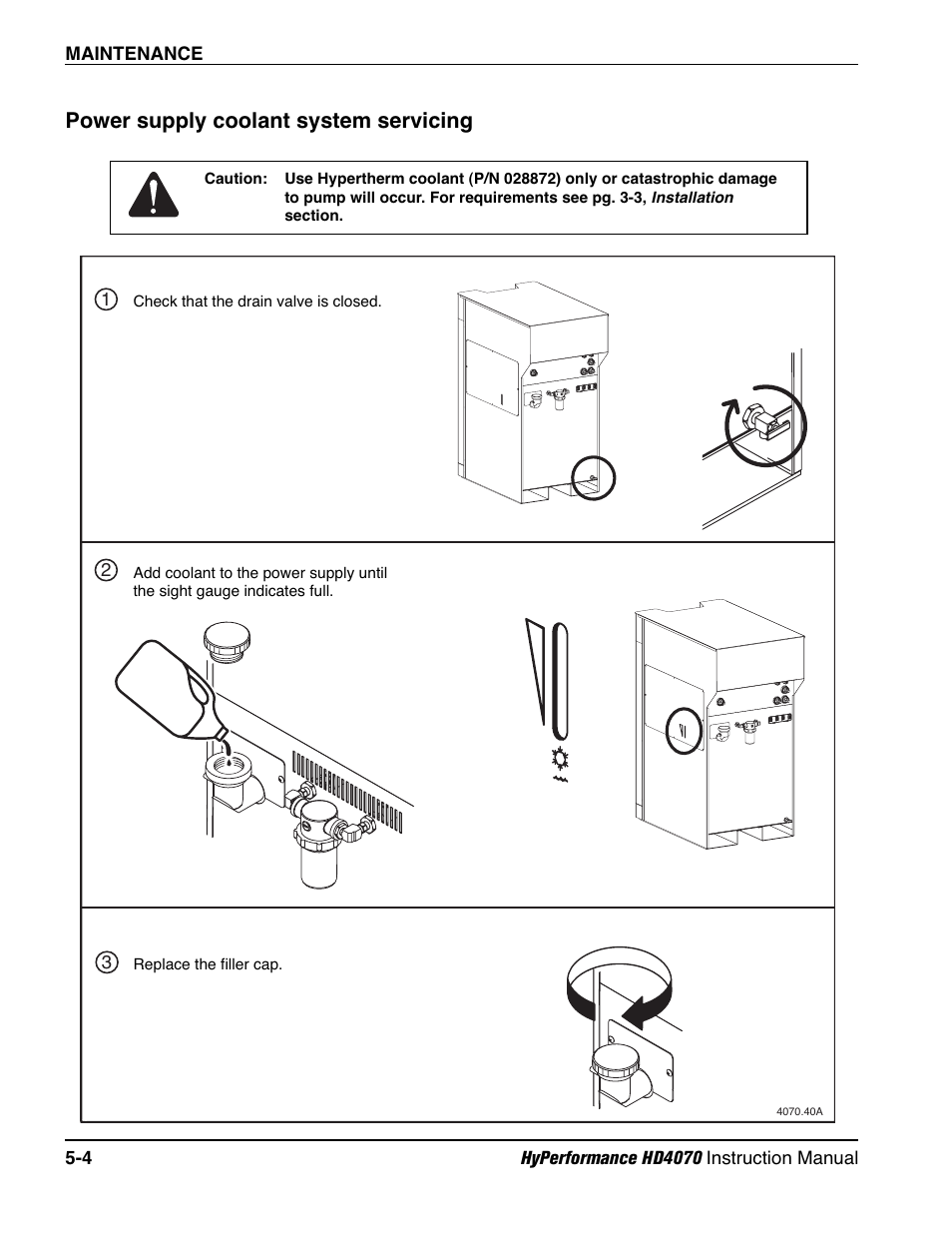 Power supply coolant system servicing -4, Power supply coolant system servicing | Hypertherm HD4070 Rev.1 User Manual | Page 167 / 288