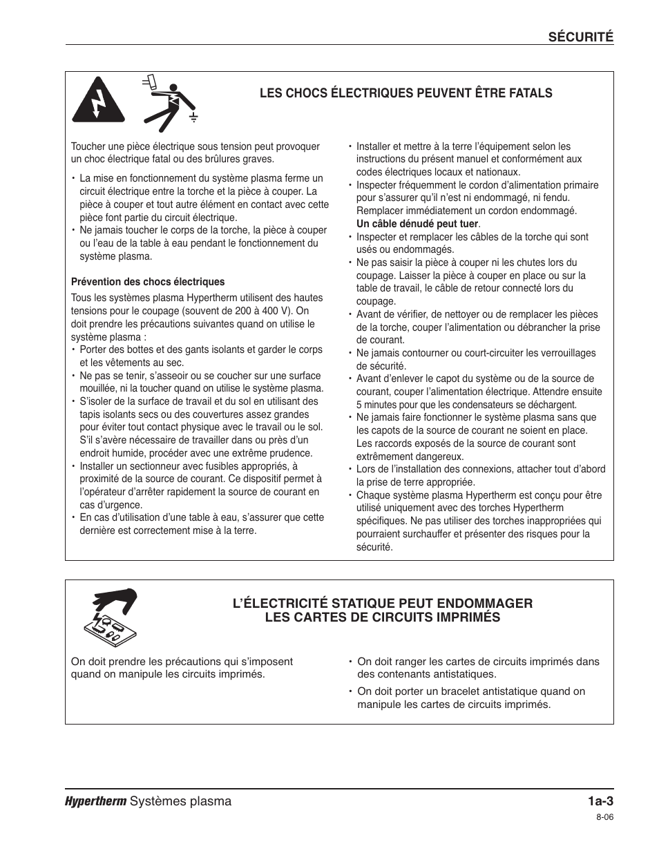 Les chocs électriques peuvent être fatals a-3 | Hypertherm HD4070 Rev.1 User Manual | Page 26 / 288