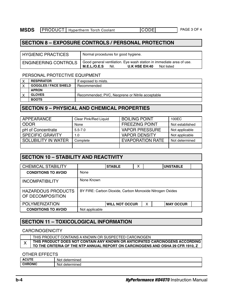 Msds | Hypertherm HD4070 Rev.1 User Manual | Page 268 / 288