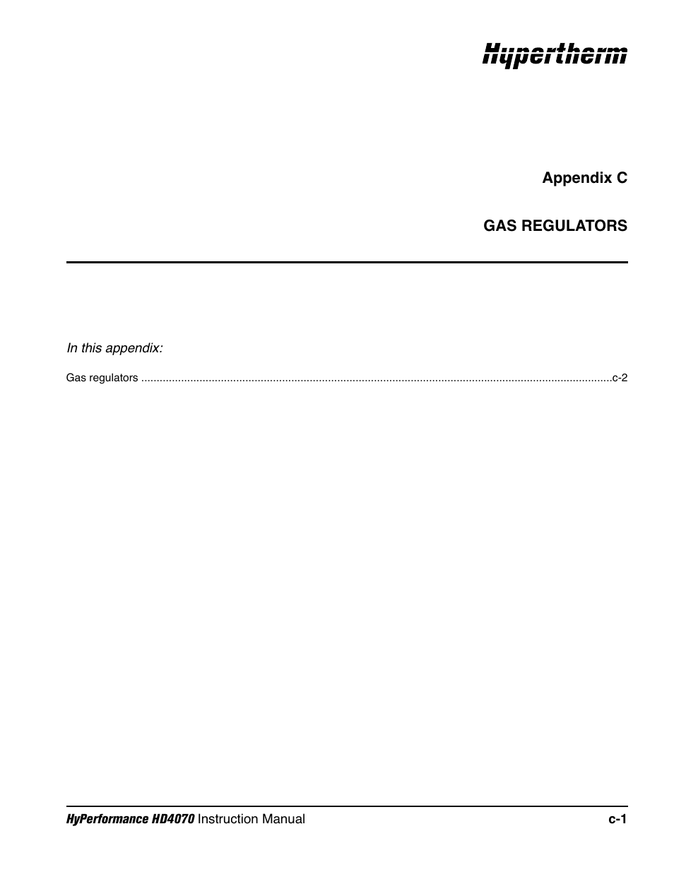 Appendix c gas regulators, Appendix c | Hypertherm HD4070 Rev.1 User Manual | Page 271 / 288