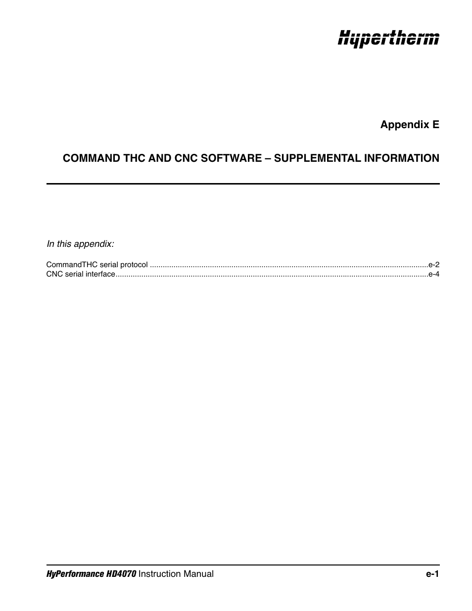 Appendix e | Hypertherm HD4070 Rev.1 User Manual | Page 275 / 288