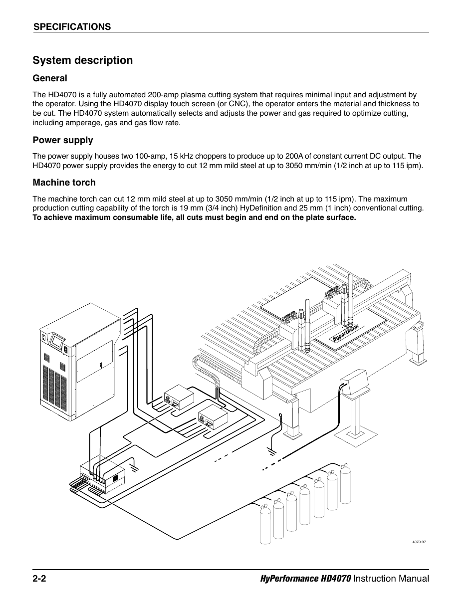 System description -2, General -2, Power supply -2 | Machine torch -2, General -2 power supply -2 machine torch -2, System description | Hypertherm HD4070 Rev.1 User Manual | Page 41 / 288