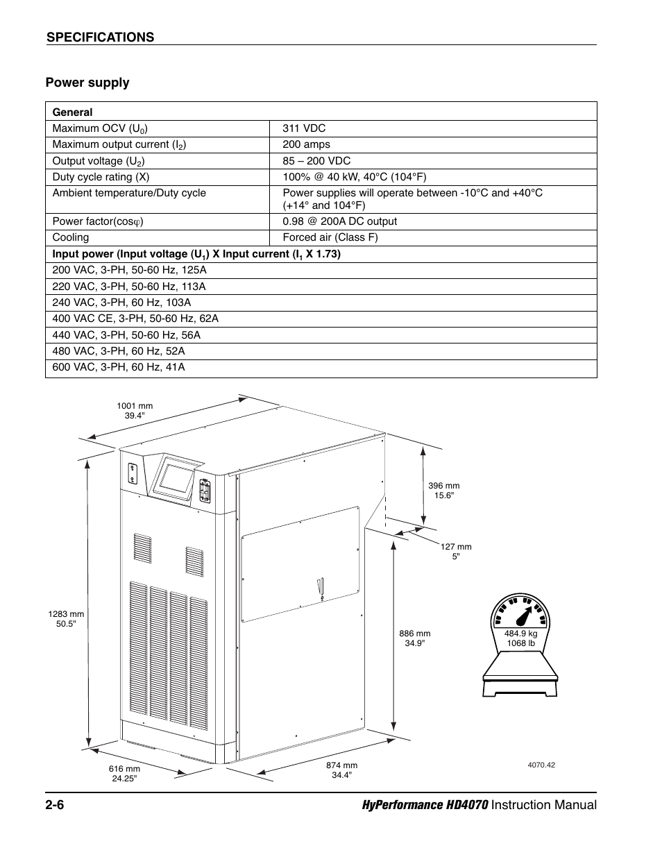 Power supply -6, Power supply | Hypertherm HD4070 Rev.1 User Manual | Page 45 / 288