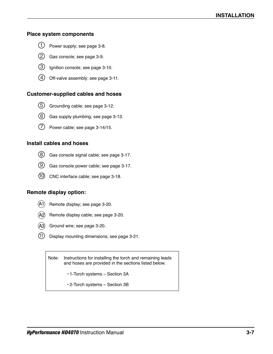Place system components -7, Customer-supplied cables and hoses -7, Install cables and hoses -7 | Remote display option -7 | Hypertherm HD4070 Rev.1 User Manual | Page 59 / 288