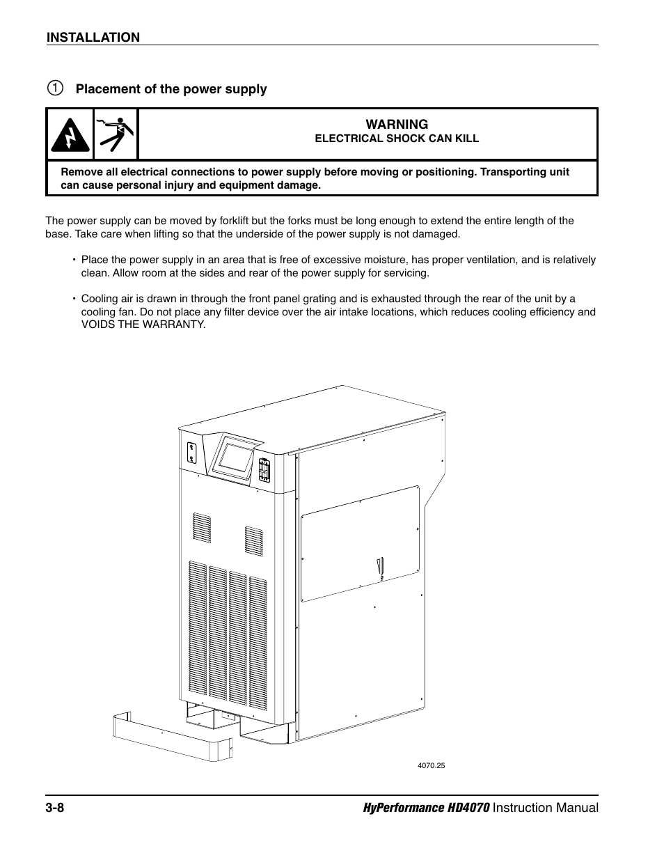 Placement of the power supply -8 | Hypertherm HD4070 Rev.1 User Manual | Page 60 / 288