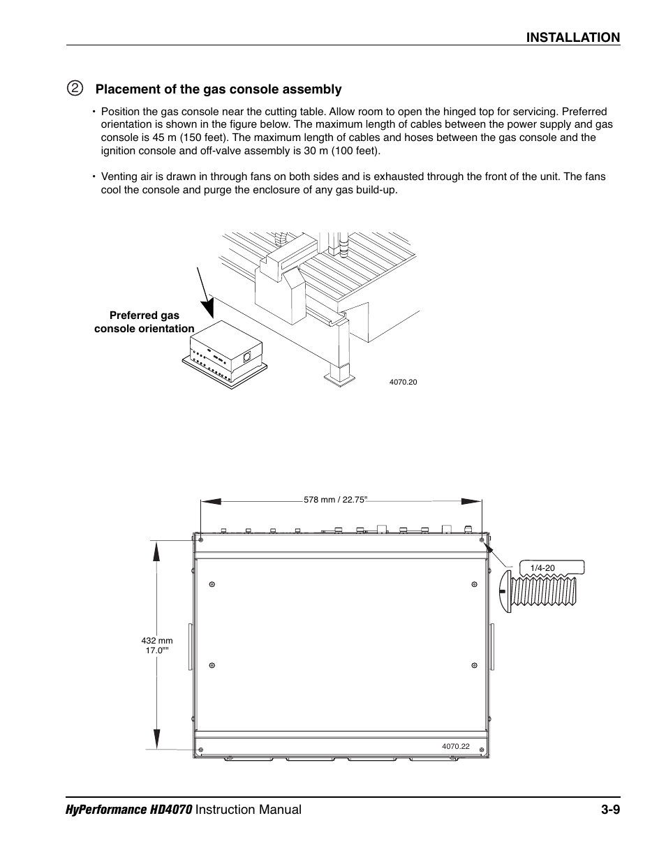 Placement of the gas console assembly -9 | Hypertherm HD4070 Rev.1 User Manual | Page 61 / 288