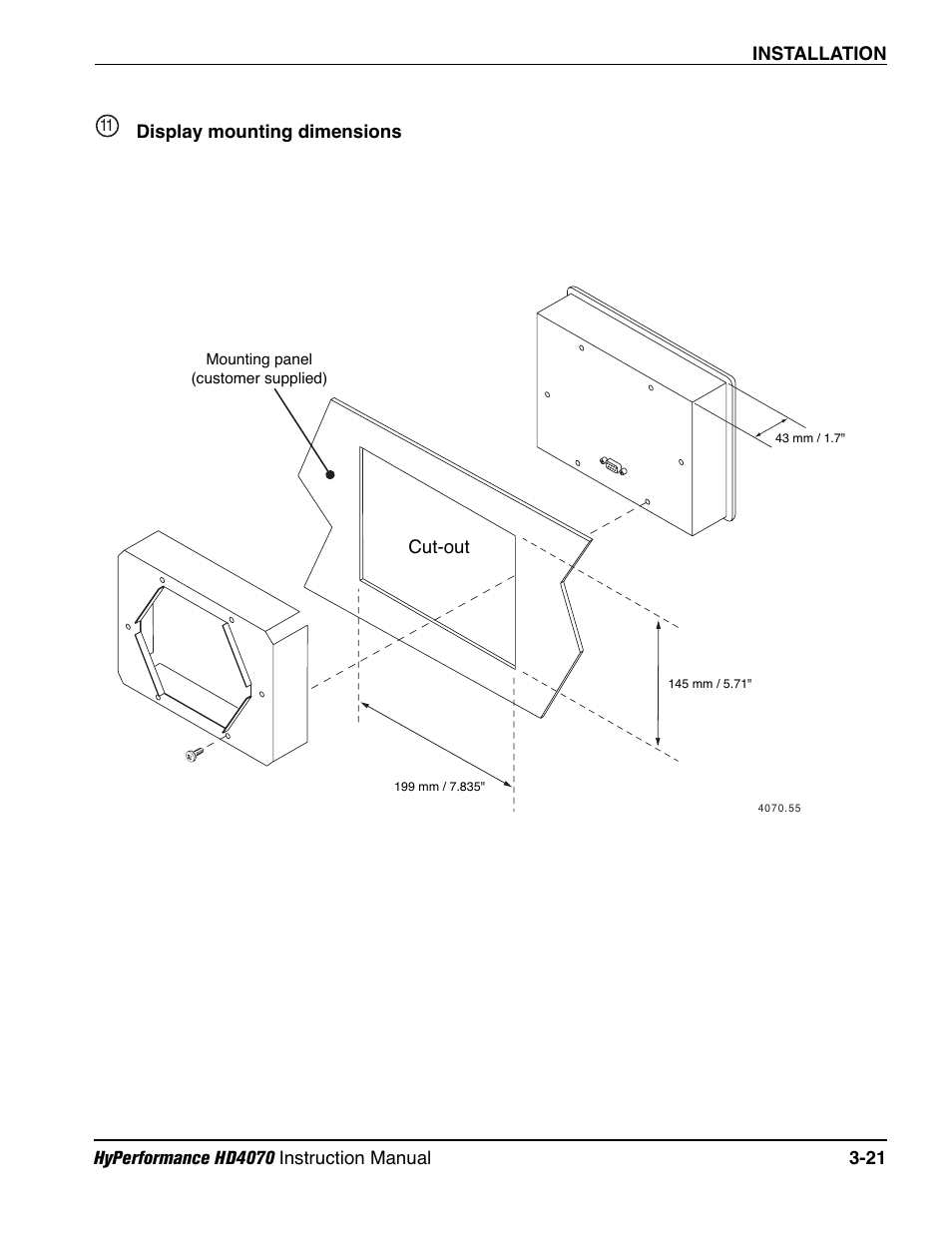 Display mounting dimensions -21 | Hypertherm HD4070 Rev.1 User Manual | Page 73 / 288