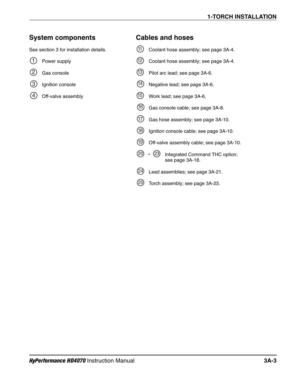 System components a-3, Cables and hoses a-3, System components a-3 cables and hoses a-3 | System components, Cables and hoses | Hypertherm HD4070 Rev.1 User Manual | Page 76 / 288