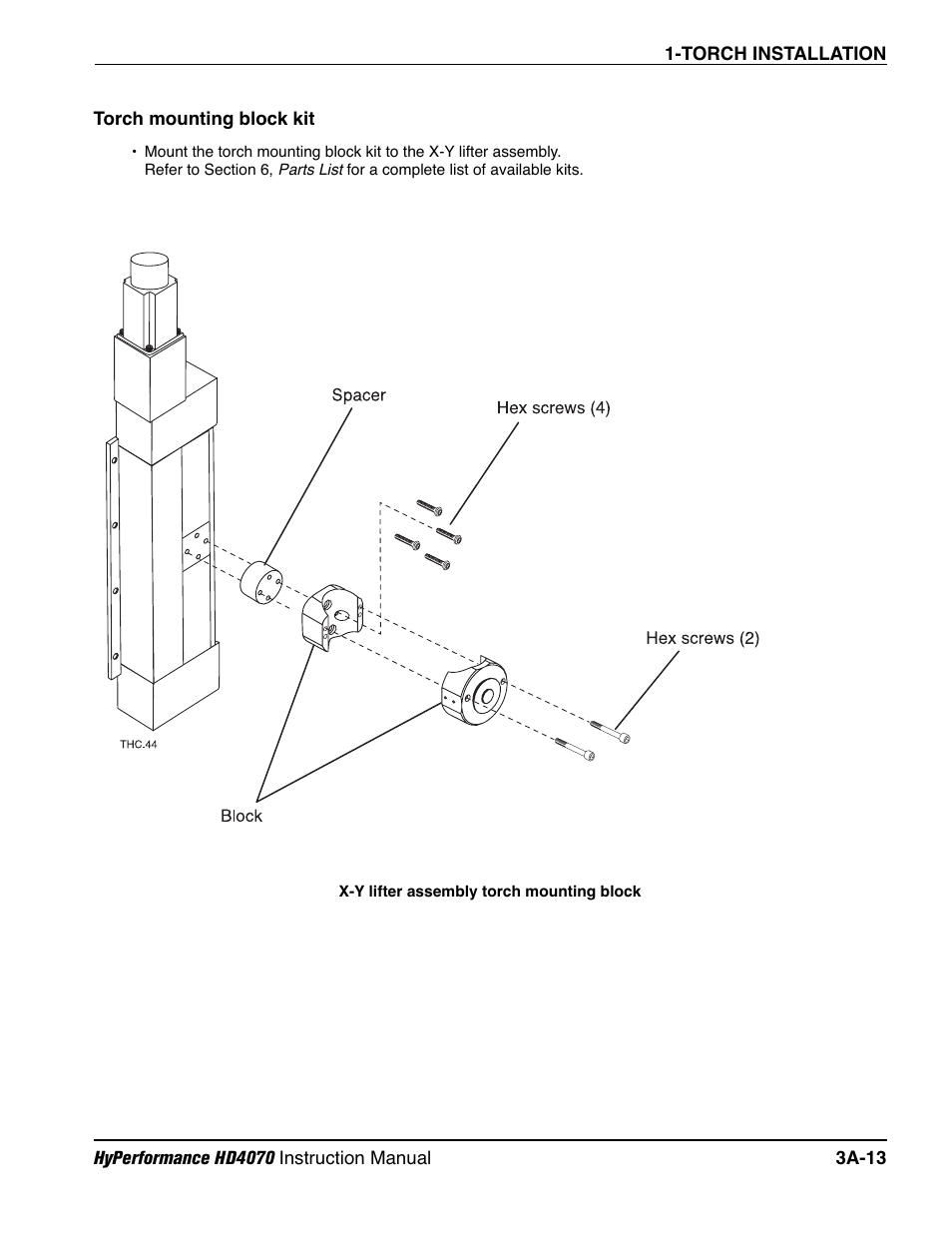 Torch mounting block kit a-13 | Hypertherm HD4070 Rev.1 User Manual | Page 86 / 288