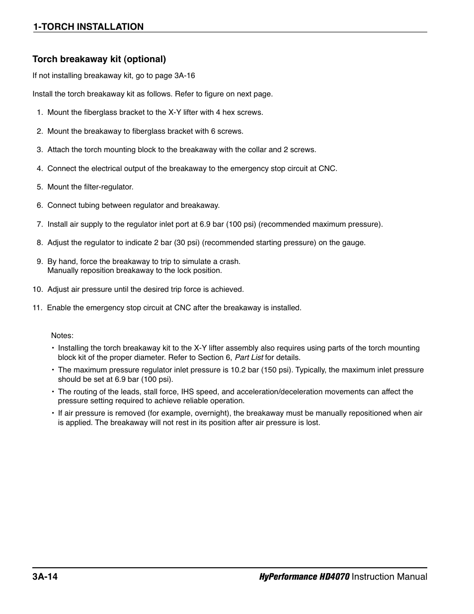 Torch breakaway kit (optional) a-14 | Hypertherm HD4070 Rev.1 User Manual | Page 87 / 288