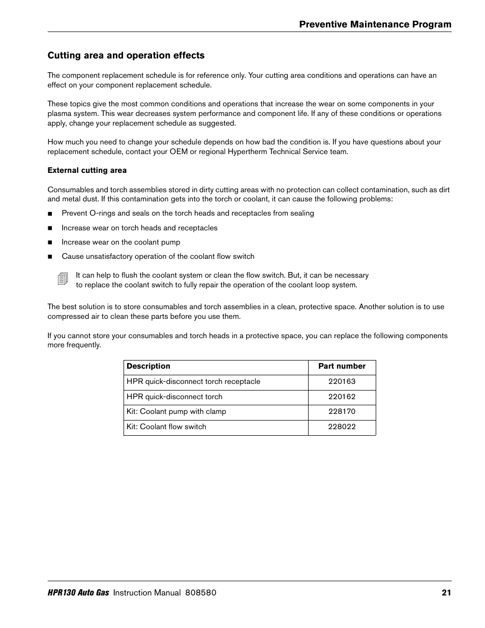Cutting area and operation effects, External cutting area | Hypertherm HPR130 Auto Gas Preventive Maintenance Program User Manual | Page 21 / 32