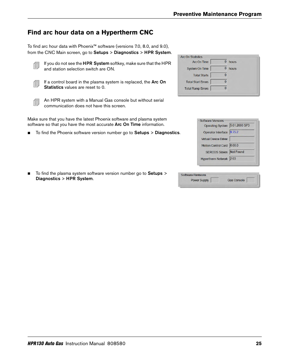 Find arc hour data on a hypertherm cnc, Find arc hour data on a | Hypertherm HPR130 Auto Gas Preventive Maintenance Program User Manual | Page 25 / 32