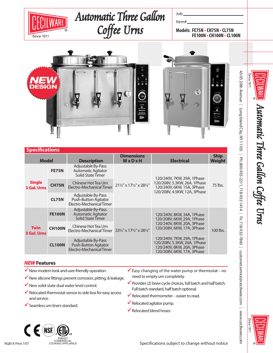 Cecilware CH100N User Manual | 2 pages