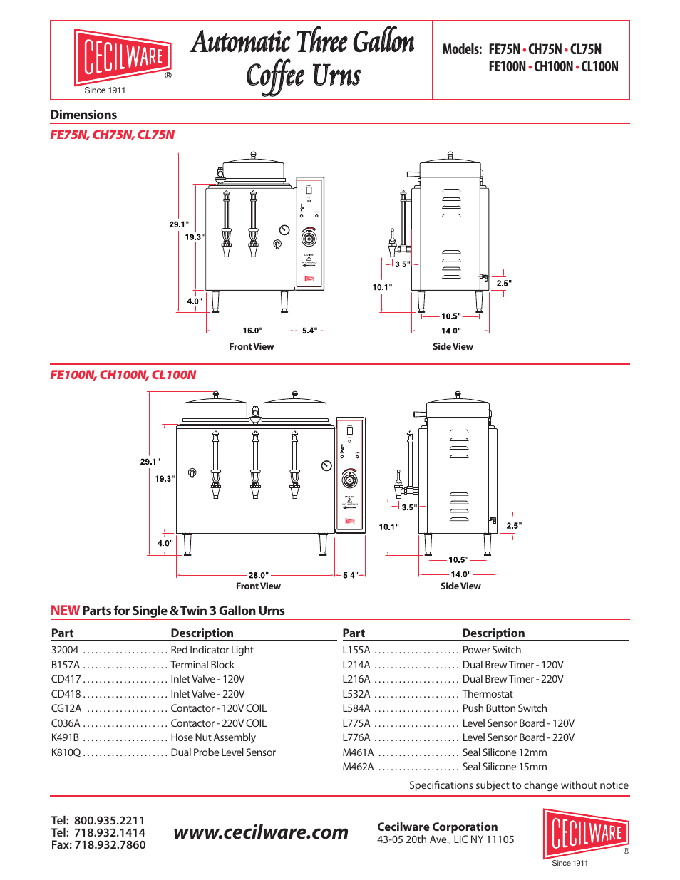 Cecilware CH100N User Manual | Page 2 / 2