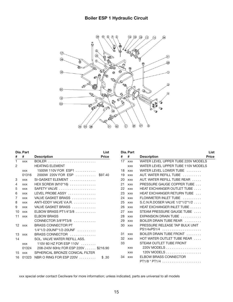 15 boiler esp 1 hydraulic circuit | Cecilware ESP1 User Manual | Page 15 / 20