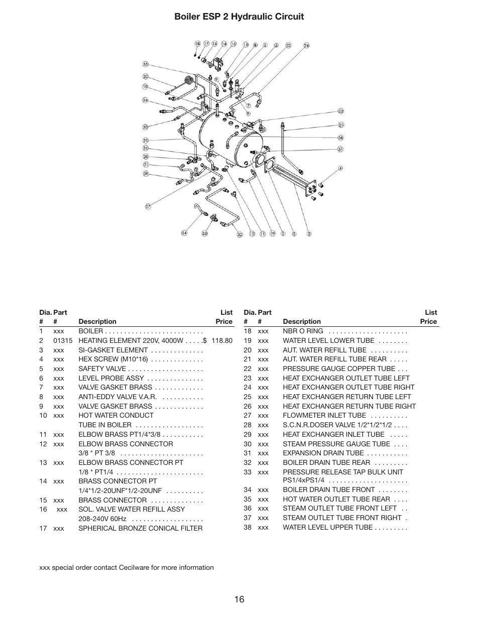 16 boiler esp 2 hydraulic circuit | Cecilware ESP1 User Manual | Page 16 / 20