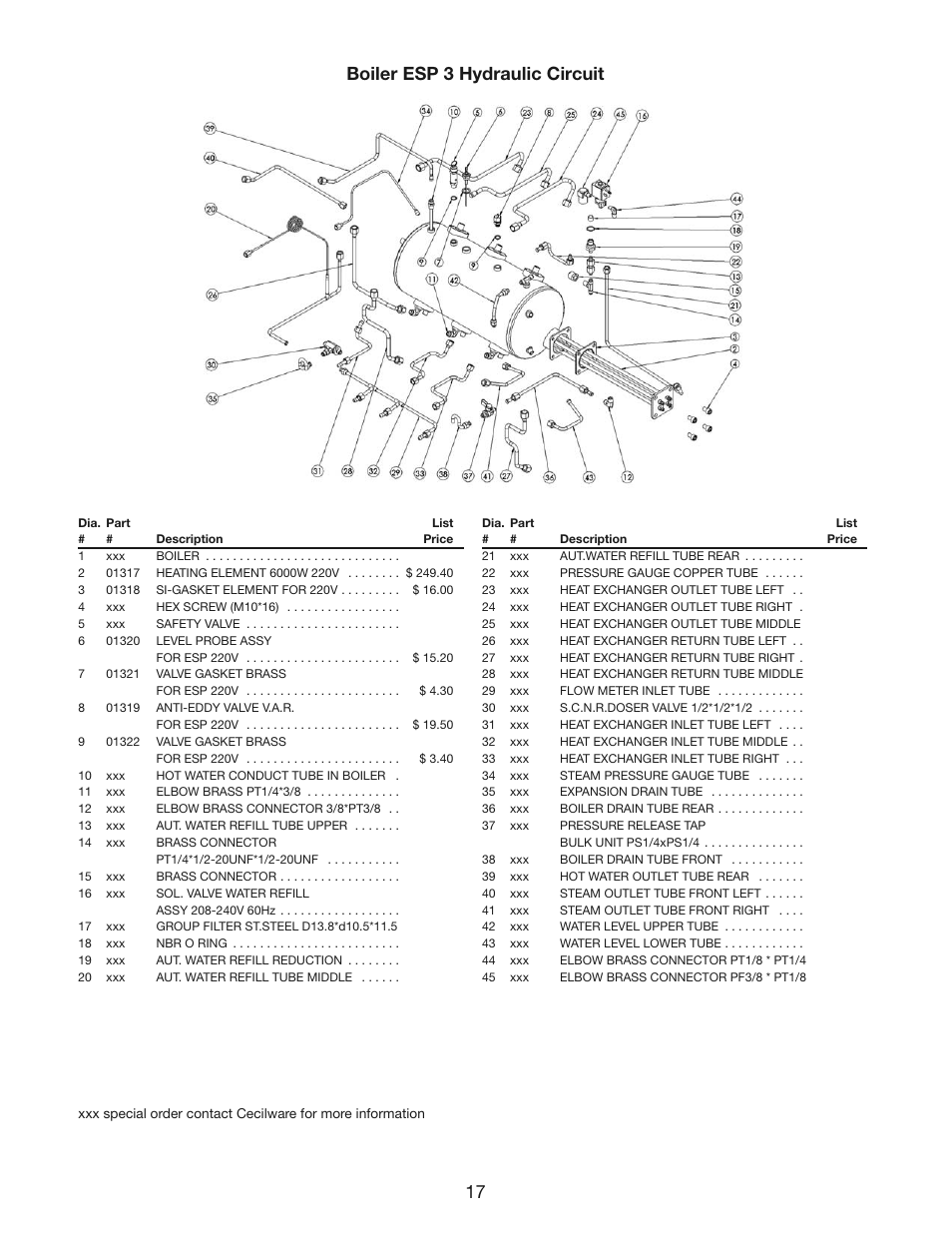 17 boiler esp 3 hydraulic circuit | Cecilware ESP1 User Manual | Page 17 / 20