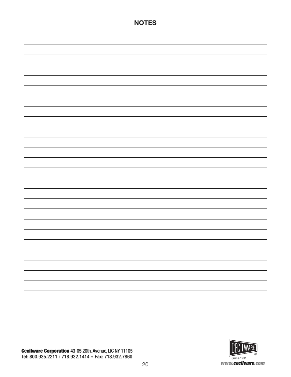 Cecilware ESP1 User Manual | Page 20 / 20