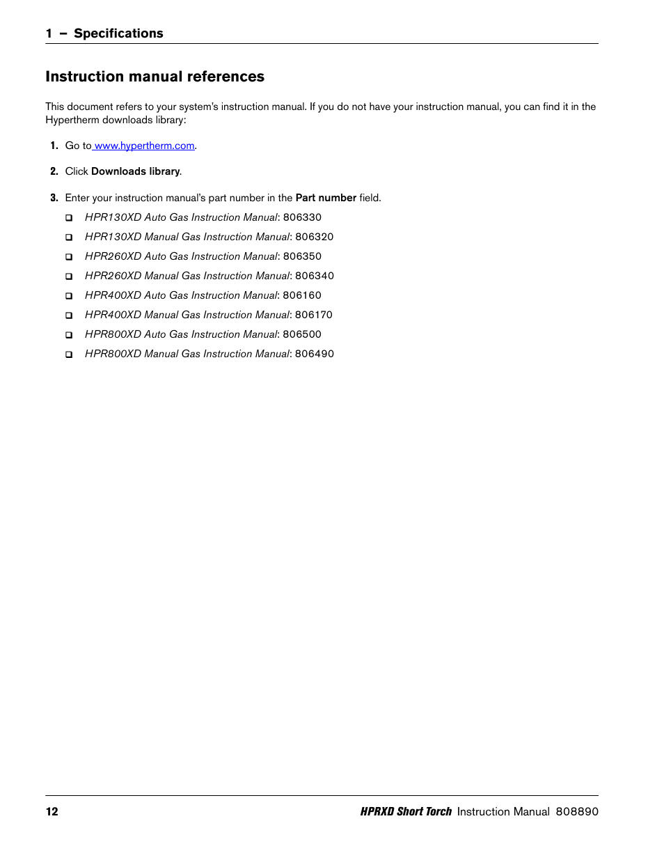 Instruction manual references | Hypertherm HPRXD Short Torch with Integrated Lead Rev.1 User Manual | Page 12 / 30