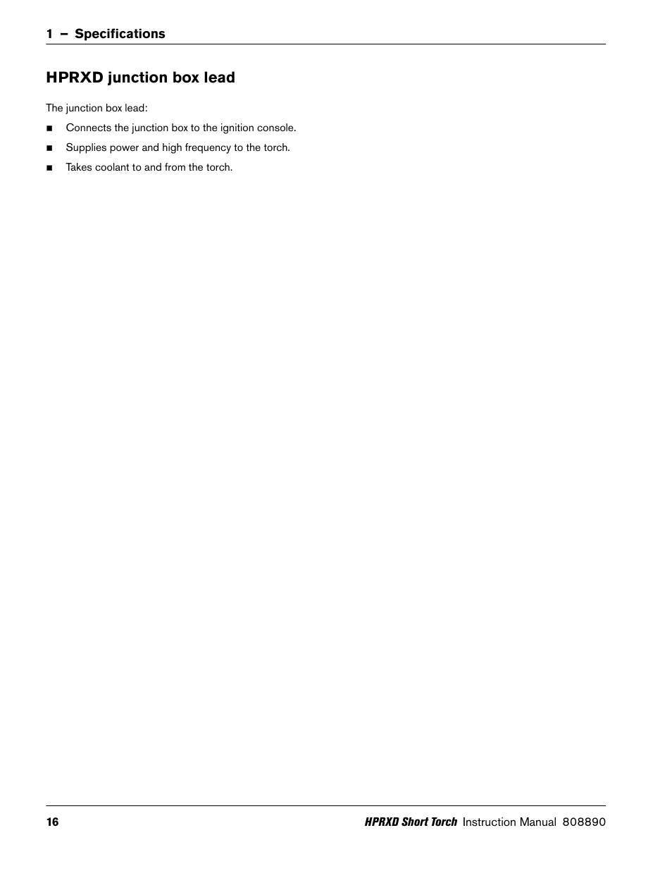 Hprxd junction box lead | Hypertherm HPRXD Short Torch with Integrated Lead Rev.1 User Manual | Page 16 / 30
