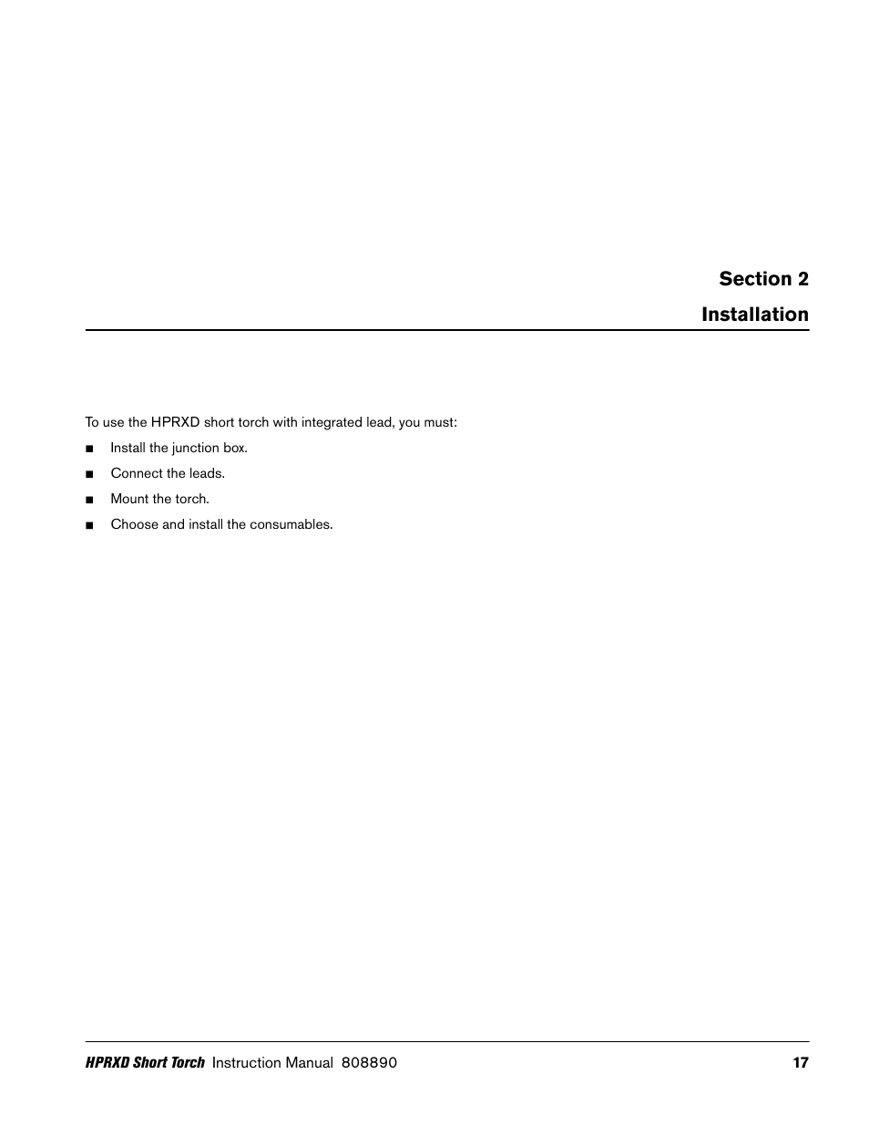 Installation | Hypertherm HPRXD Short Torch with Integrated Lead Rev.1 User Manual | Page 17 / 30