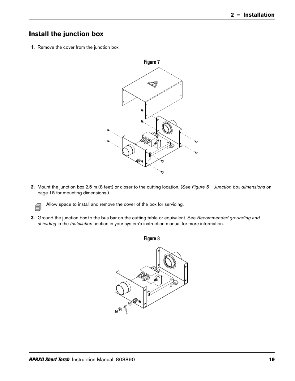 Install the junction box | Hypertherm HPRXD Short Torch with Integrated Lead Rev.1 User Manual | Page 19 / 30