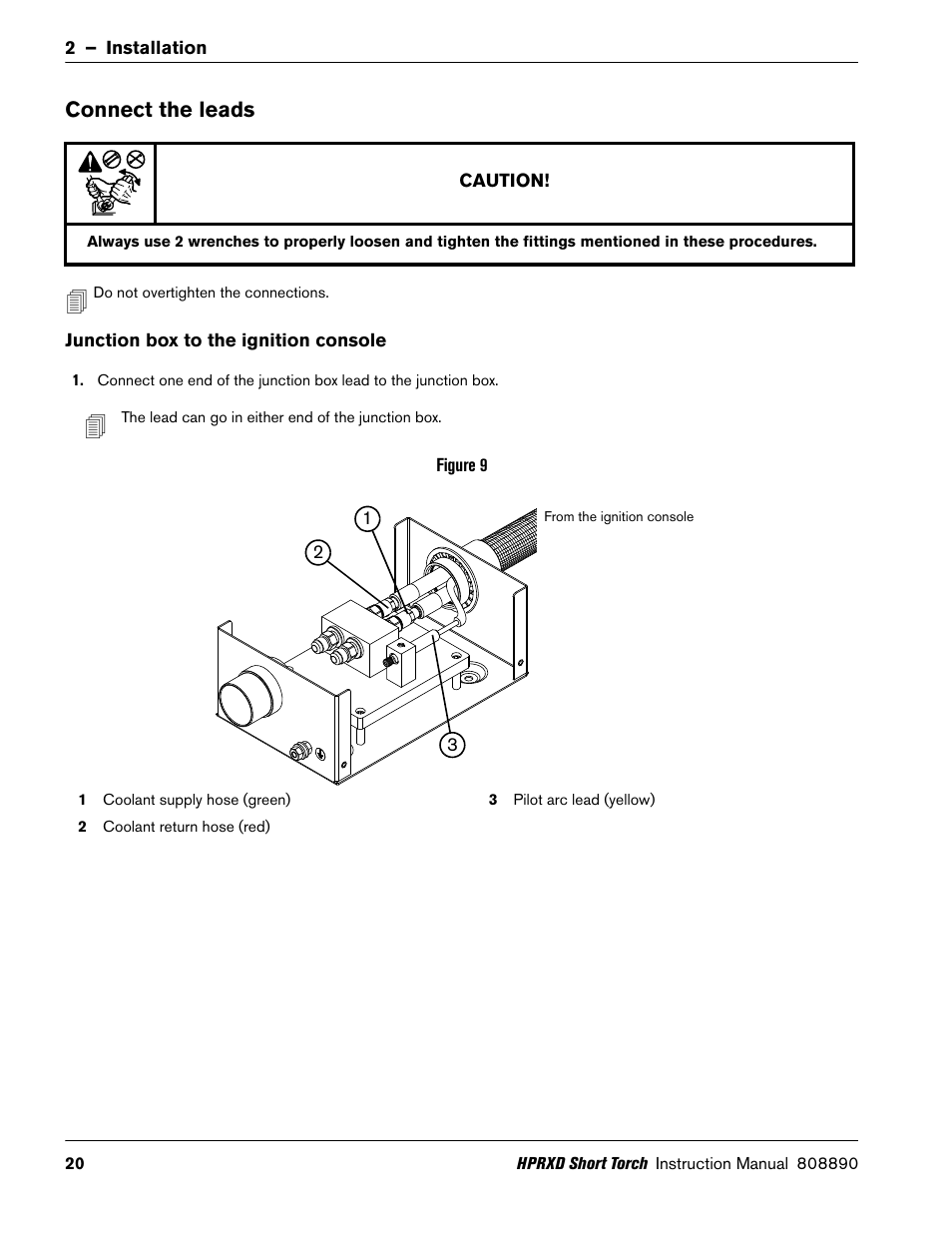 Connect the leads, Junction box to the ignition console | Hypertherm HPRXD Short Torch with Integrated Lead Rev.1 User Manual | Page 20 / 30