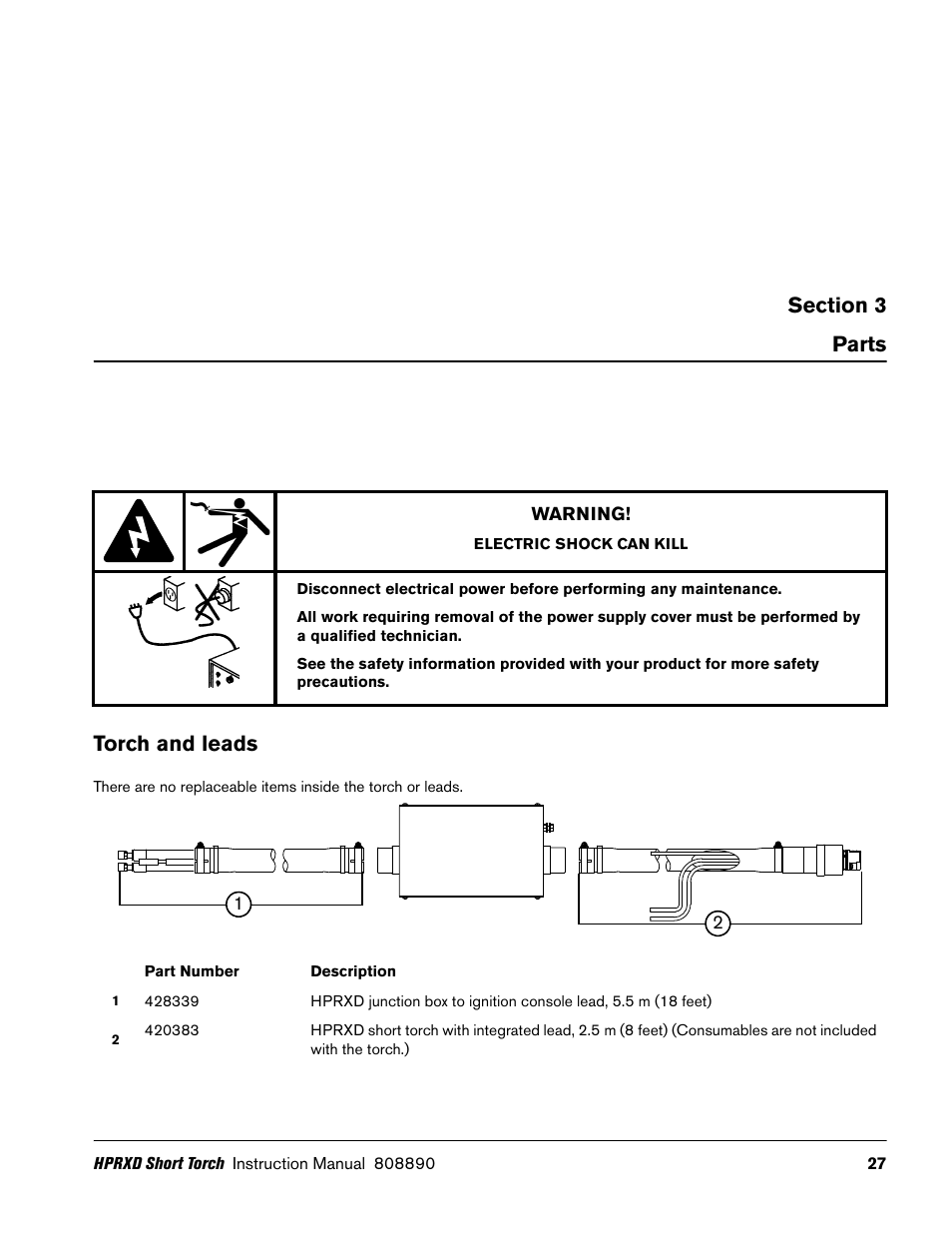 Parts, Torch and leads | Hypertherm HPRXD Short Torch with Integrated Lead Rev.1 User Manual | Page 27 / 30