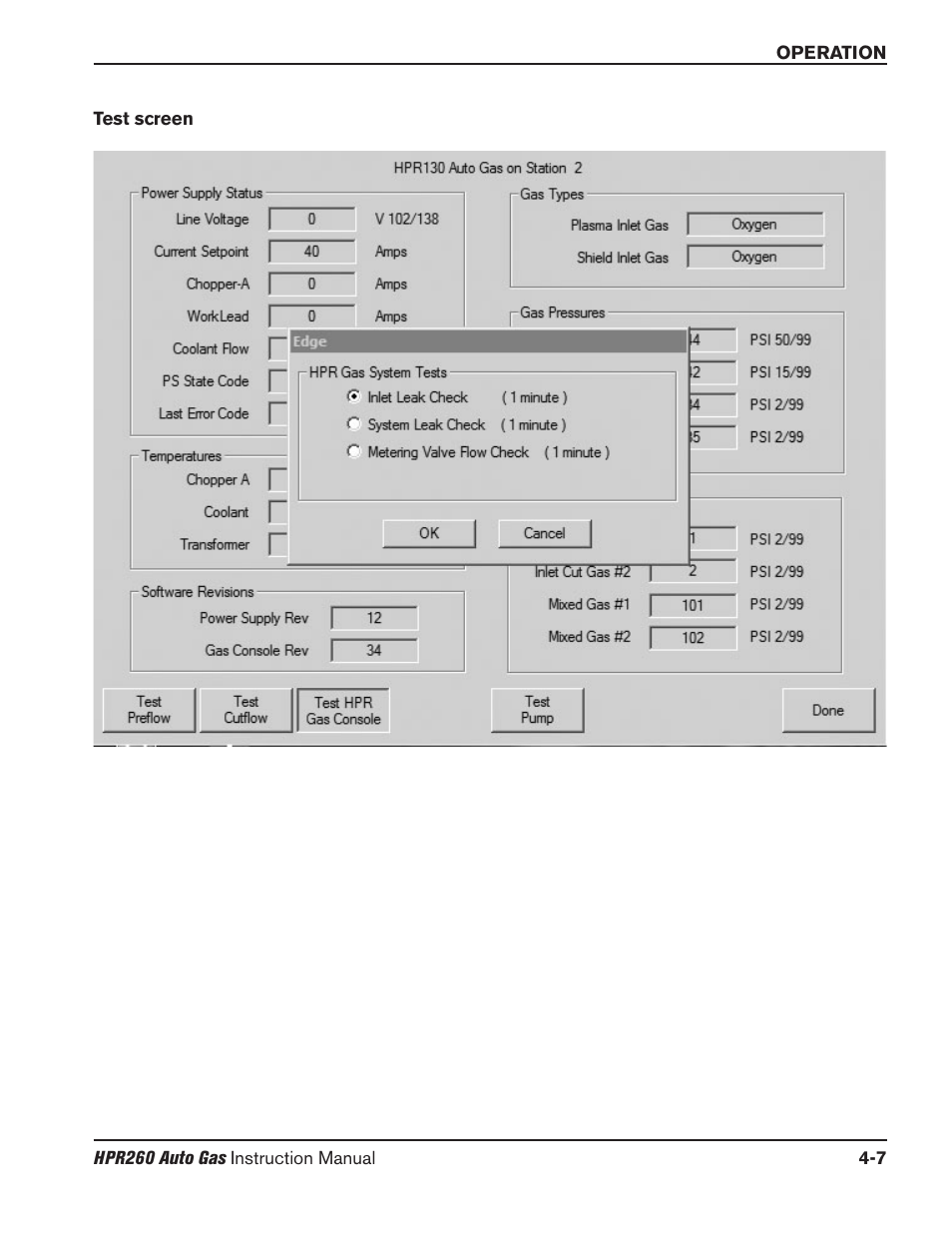 Test screen -7 | Hypertherm HPR260 Manual Gas Preventive Maintenance Program Rev.5 User Manual | Page 101 / 317