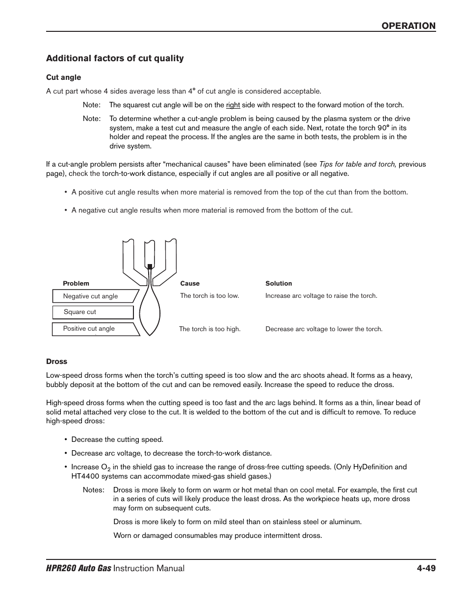 Additional factors of cut quality -49 | Hypertherm HPR260 Manual Gas Preventive Maintenance Program Rev.5 User Manual | Page 143 / 317