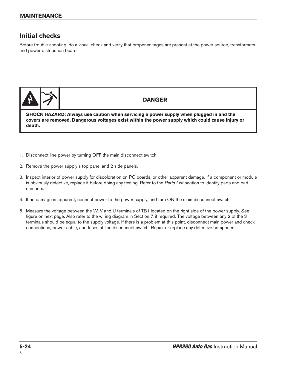 Initial checks -24, Initial checks | Hypertherm HPR260 Manual Gas Preventive Maintenance Program Rev.5 User Manual | Page 168 / 317