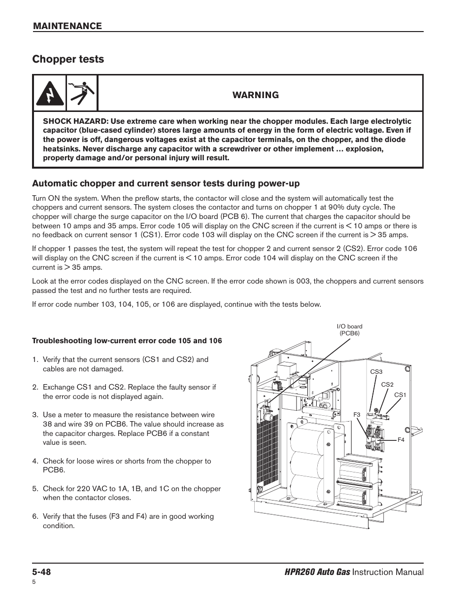 Chopper tests -48, Chopper tests | Hypertherm HPR260 Manual Gas Preventive Maintenance Program Rev.5 User Manual | Page 192 / 317