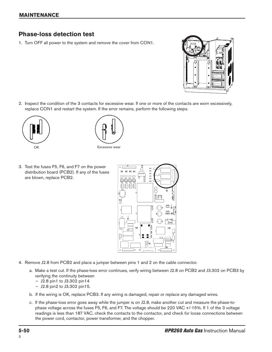 Phase-loss detection test -50, Phase-loss detection test | Hypertherm HPR260 Manual Gas Preventive Maintenance Program Rev.5 User Manual | Page 194 / 317