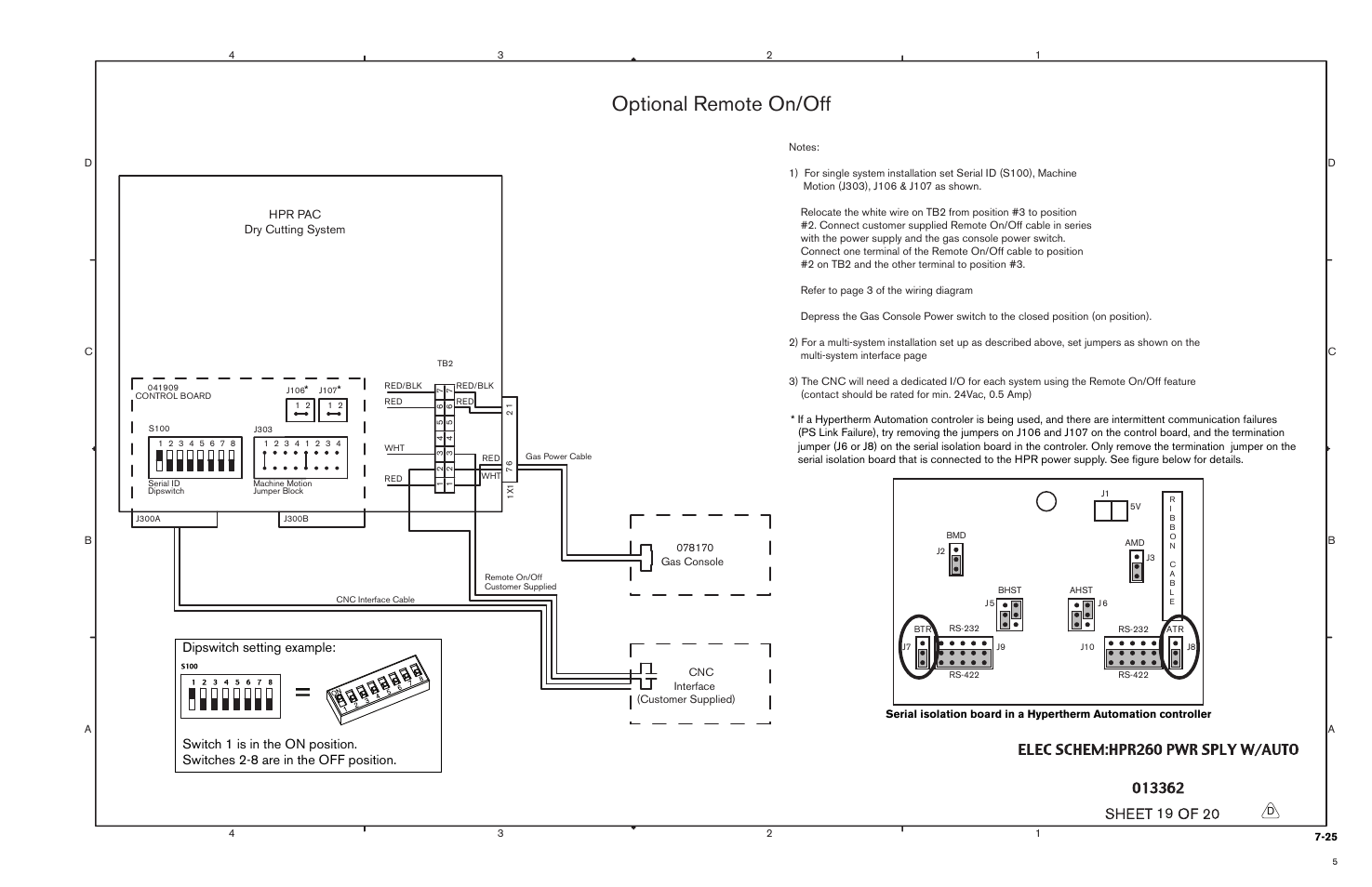 Optional remote on/off | Hypertherm HPR260 Manual Gas Preventive Maintenance Program Rev.5 User Manual | Page 238 / 317