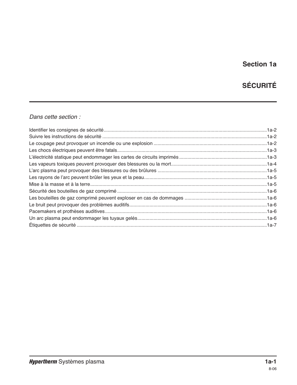 Section 1a sécurité, Section 1a sécurité a-1 | Hypertherm HPR260 Manual Gas Preventive Maintenance Program Rev.5 User Manual | Page 24 / 317