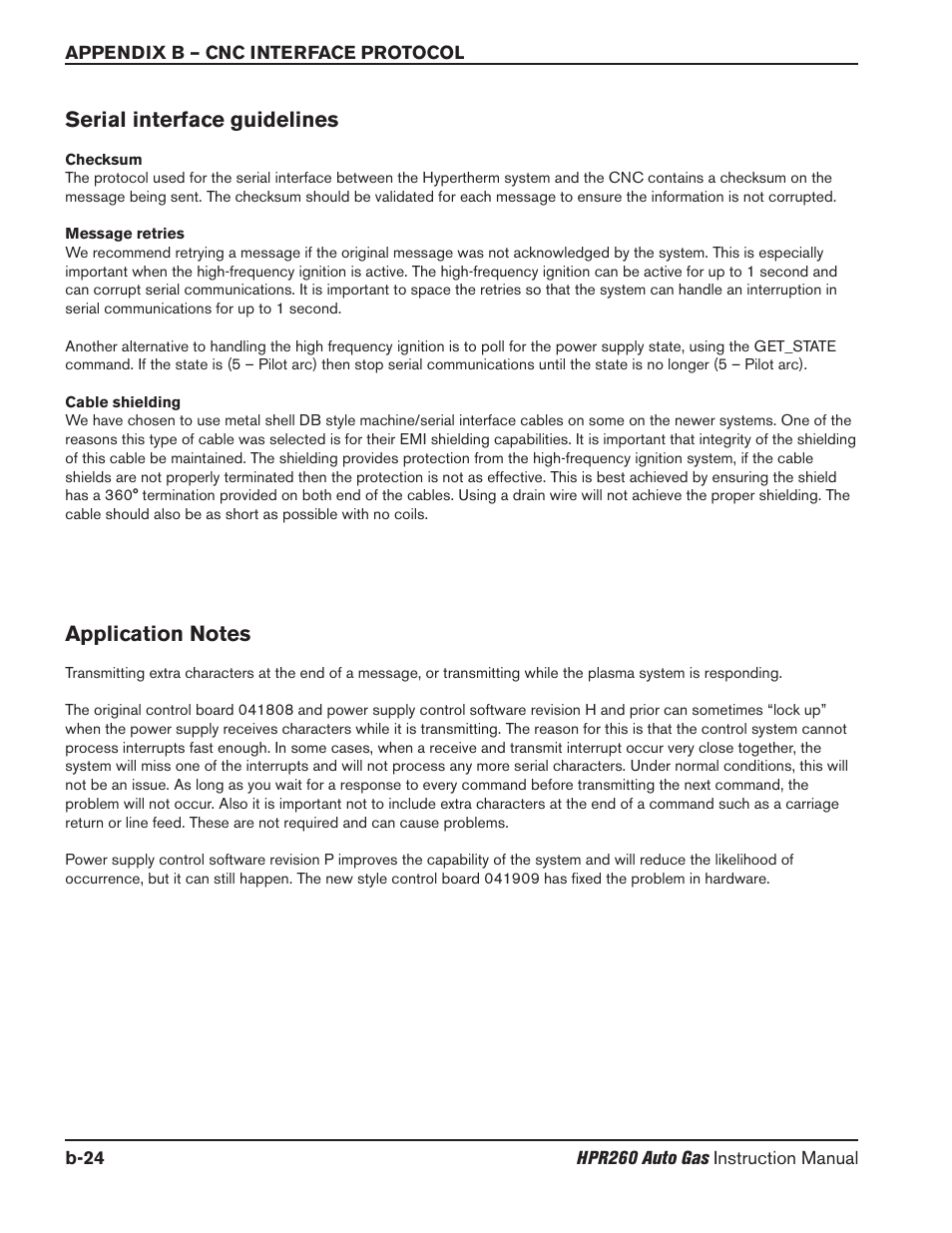 Serial interface guidelines | Hypertherm HPR260 Manual Gas Preventive Maintenance Program Rev.5 User Manual | Page 269 / 317