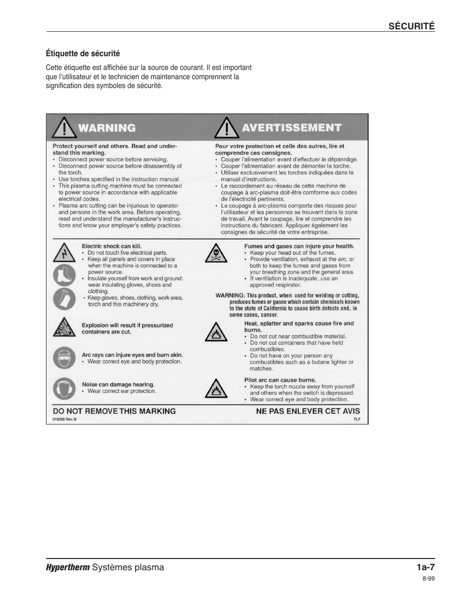 Étiquettes de sécurité a-7 | Hypertherm HPR260 Manual Gas Preventive Maintenance Program Rev.5 User Manual | Page 30 / 317