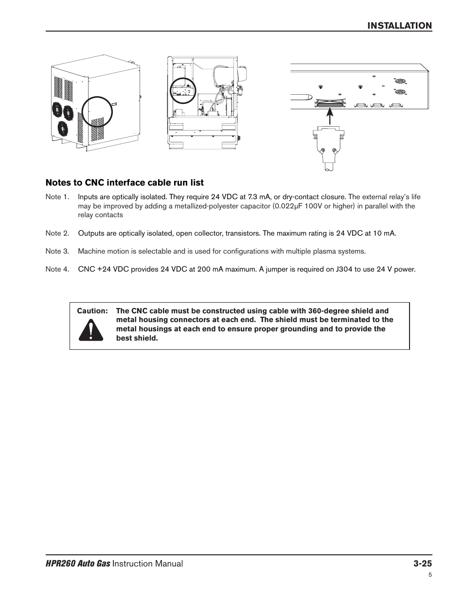 Notes to cnc interface cable run list | Hypertherm HPR260 Manual Gas Preventive Maintenance Program Rev.5 User Manual | Page 74 / 317